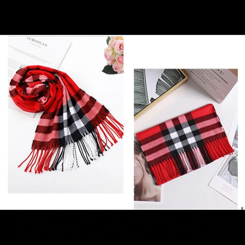 Plaid British style pashmina scarf - RED Plaid